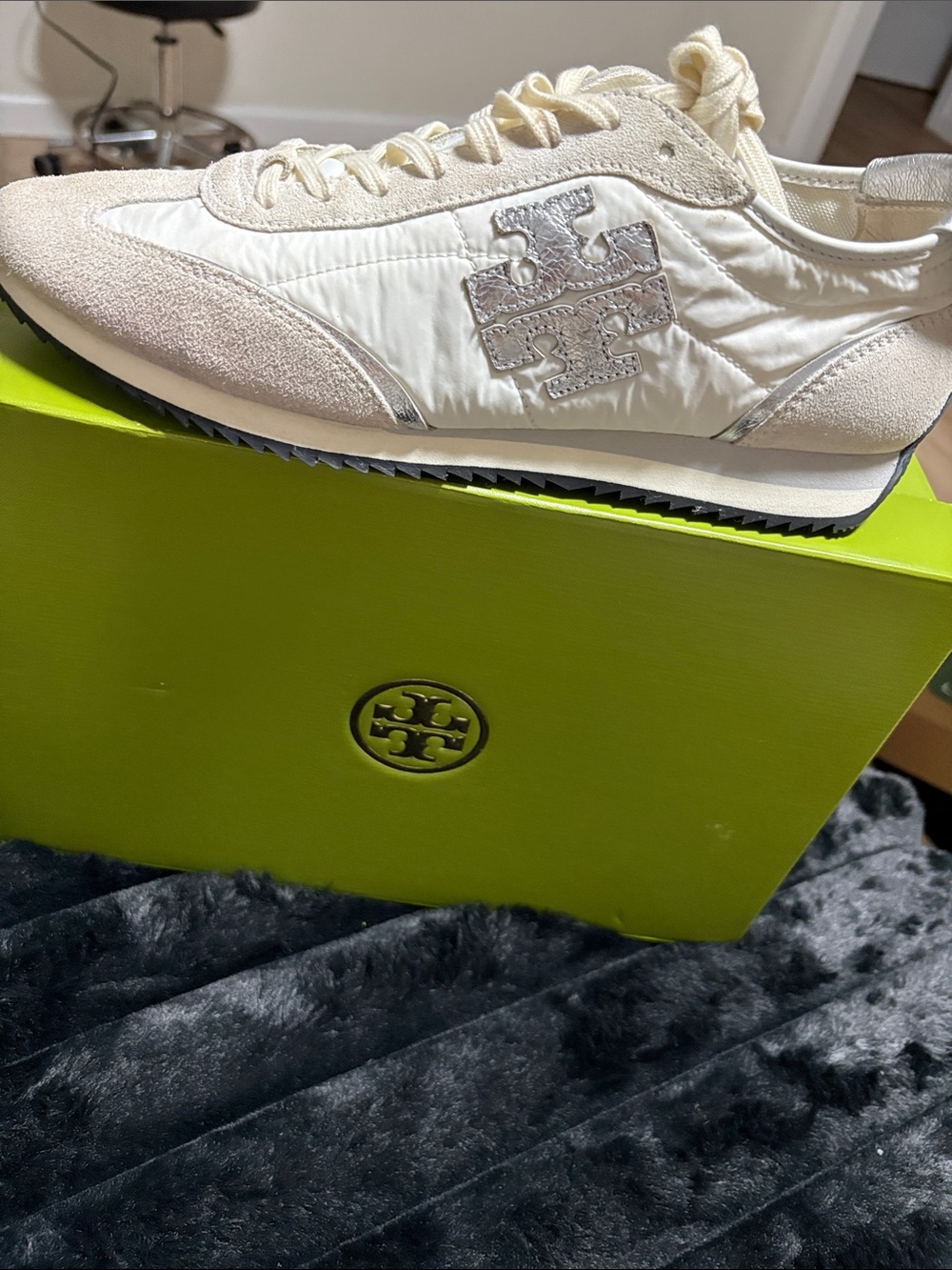 Tory Burch Cream Suede & Nylon Low-Top Sneakers - Picture 1 of 9